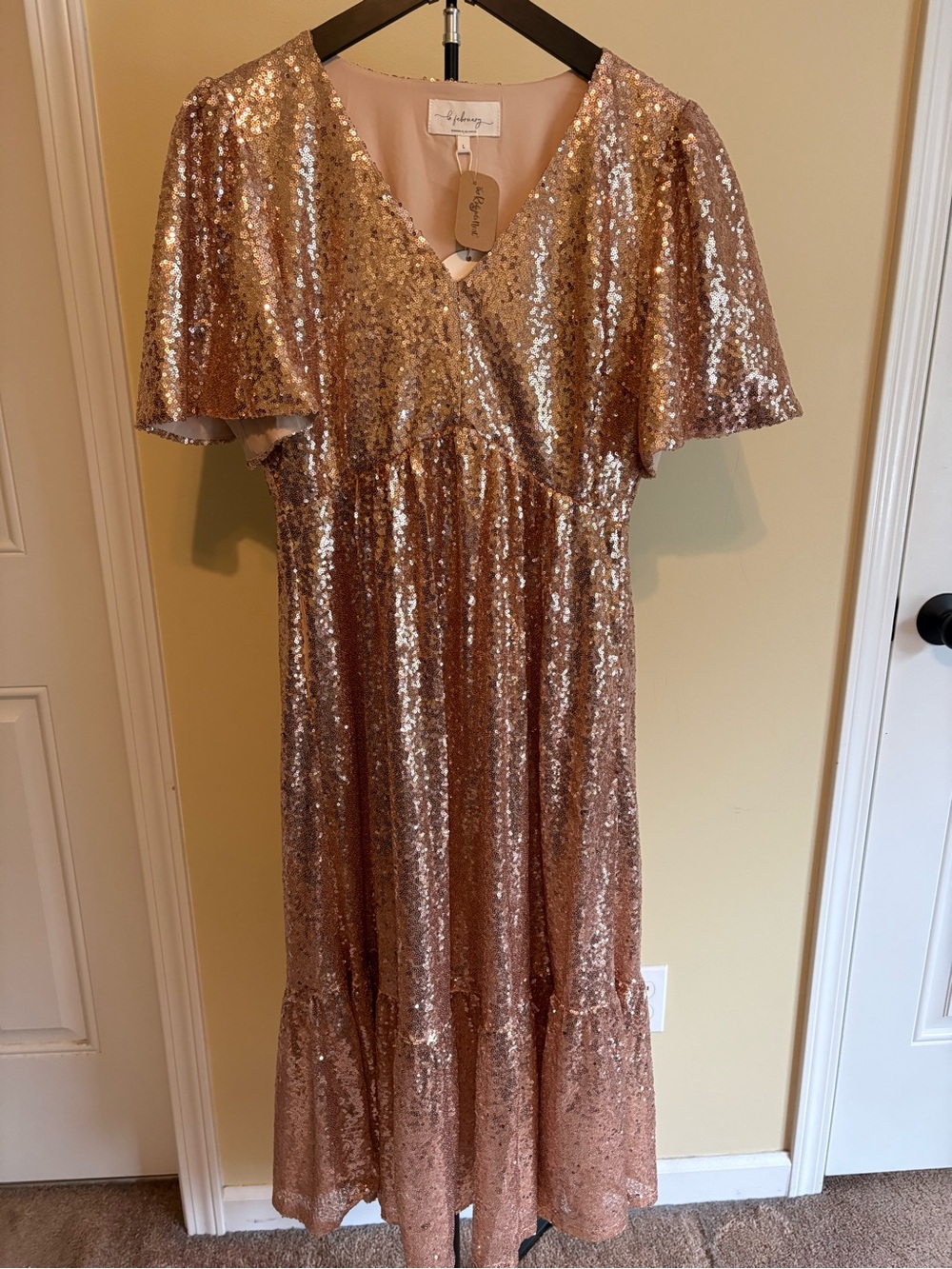 Sequined Rose Gold Midi Dress